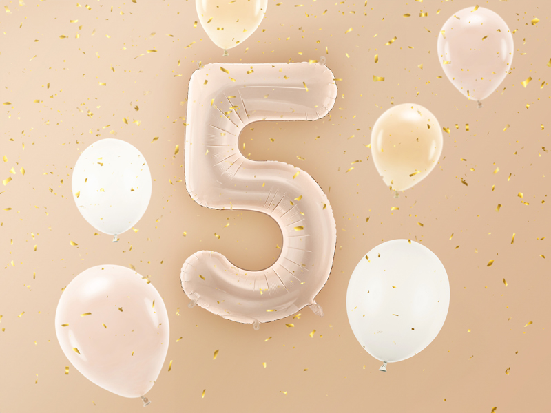 Balon foliowy Cyfra ''5'', 72cm, c. beż - obrazek 2