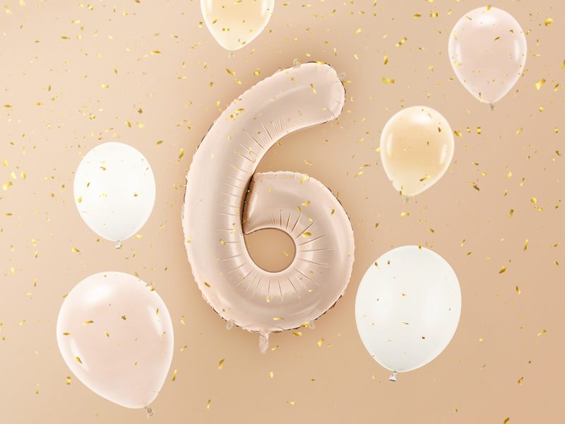 Balon foliowy Cyfra ''6'', 72cm, c. beż - obrazek 2