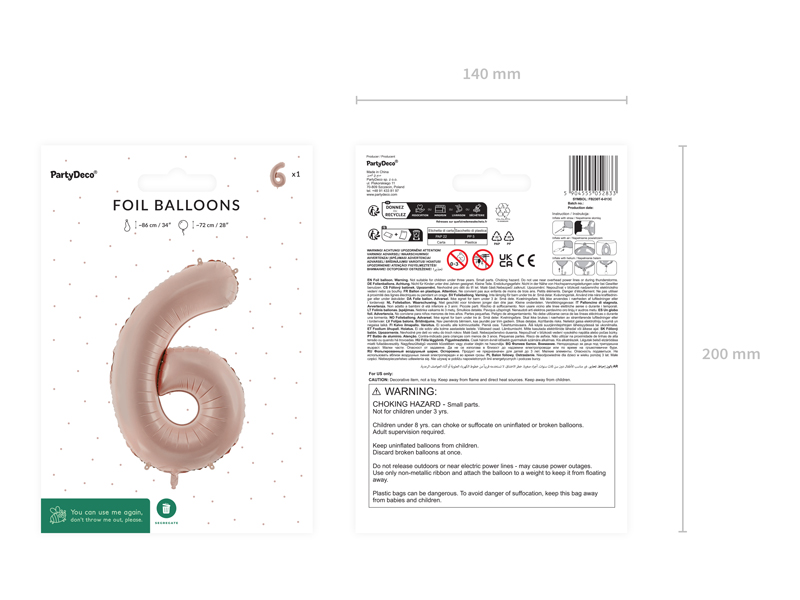 Balon foliowy Cyfra ''6'', 72cm, c. beż - obrazek 7