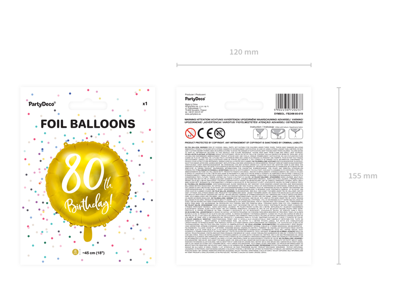 Balon foliowy 80th Birthday, złoty, 45cm - obrazek 5
