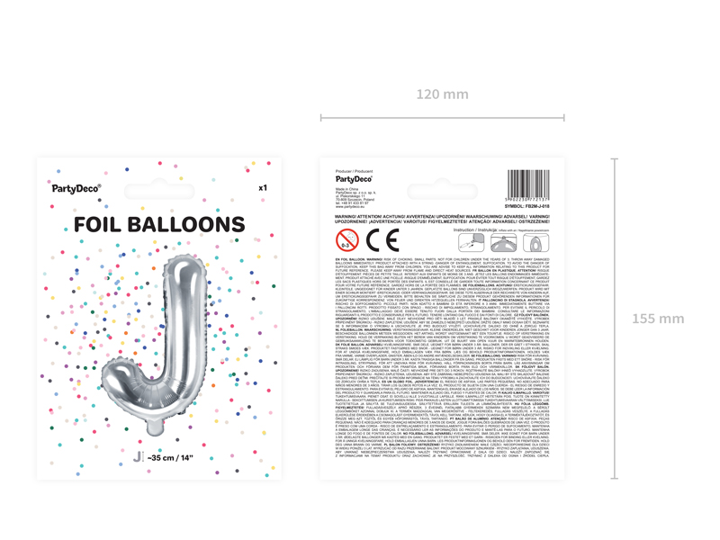 Balon foliowy Litera ''J'', 35cm, srebrny - obrazek 3
