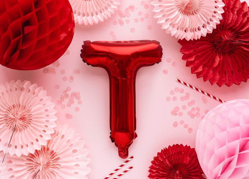 Balon foliowy Litera ''T'', 35cm, czerwony - obrazek 2