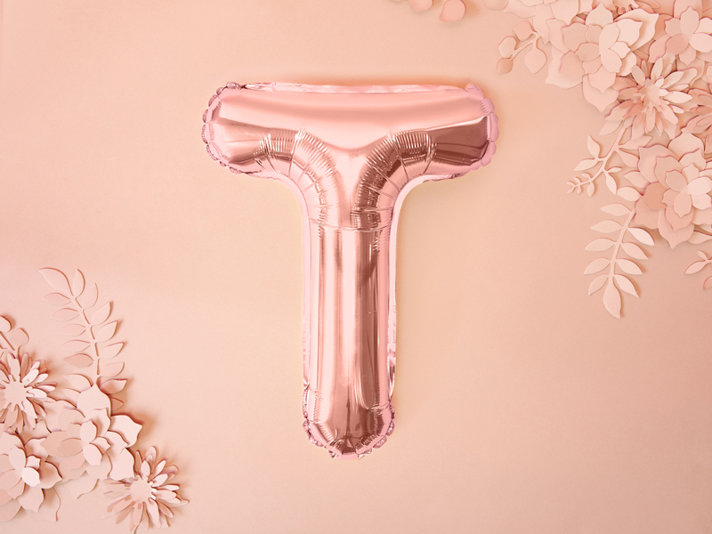 Balon foliowy Litera ''T'', 35cm, różowe złoto - obrazek 3