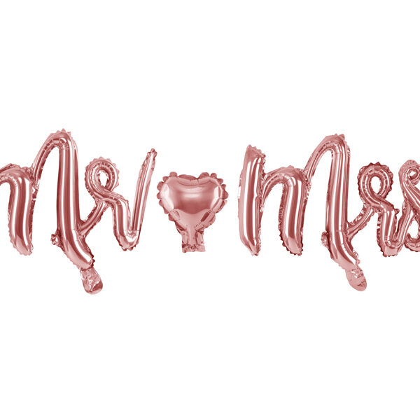 Balon foliowy Mr Mrs, różowe złoto, 69x125cm