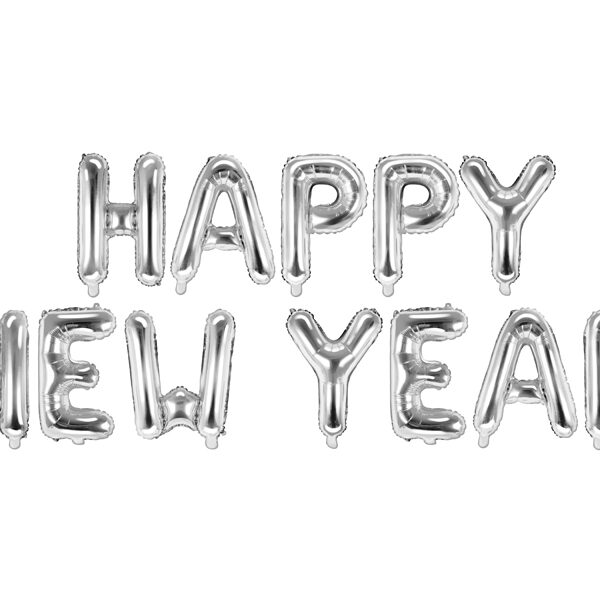 Balon foliowy Happy New Year, 422x46 cm, srebrny