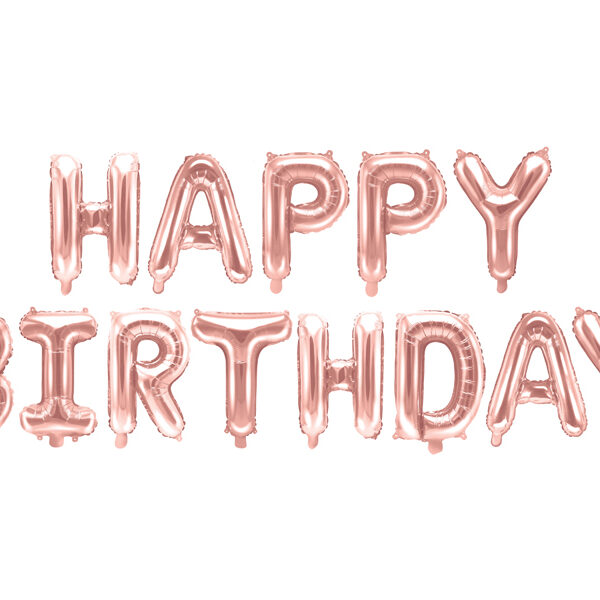 Balon foliowy Happy Birthday, 340x35cm, różowe złoto