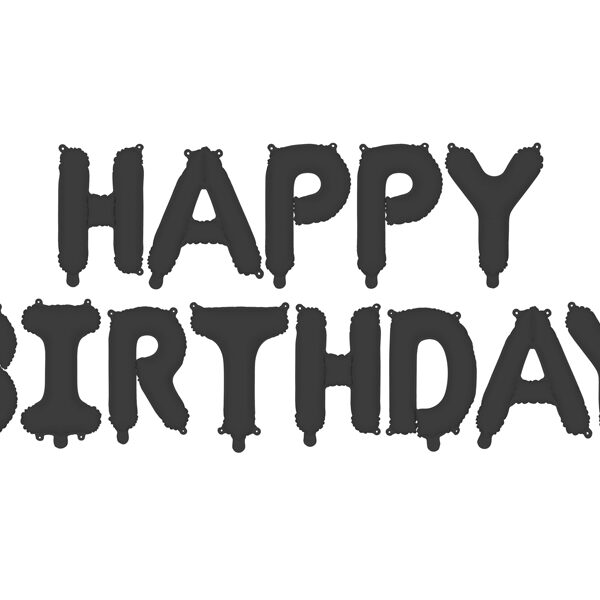 Balon foliowy Happy Birthday, 340x35cm, czarny