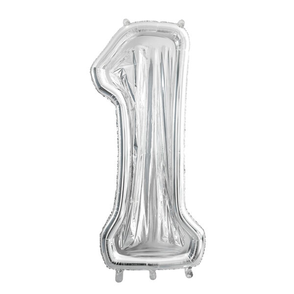 Forma Cyfra ''1'' dla balonów lateksowych, 126cm, srebrne błyszczące
