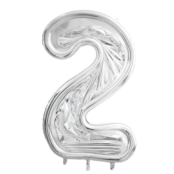 Forma Cyfra ''2'' dla balonów lateksowych, 126cm, srebrne błyszczące