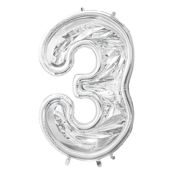 Forma Cyfra ''3'' dla balonów lateksowych, 126cm, srebrne błyszczące