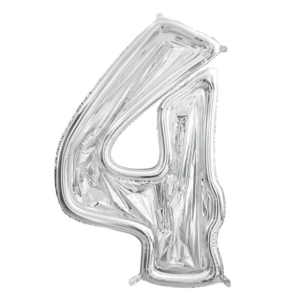 Forma Cyfra ''4'' dla balonów lateksowych, 126cm, srebrne błyszczące