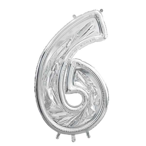 Forma Cyfra ''6'' dla balonów lateksowych, 126cm, srebrne błyszczące