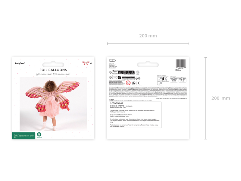 Balon foliowy Skrzydła Motyla, różowe matowe, 102 x 50 cm - obrazek 6