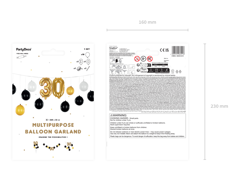 Girlanda balonowa 3w1 - 30 urodziny, mix, 260x32cm - obrazek 2