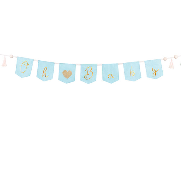 Baner Oh baby z frędzlami, 2.5 m, błękit
