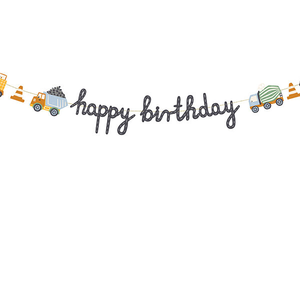 Baner Happy birthday Pojazdy budowlane, 2 m, mix