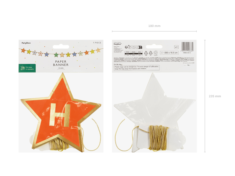 Baner papierowy Happy Birthday, mix, 260x16.5 cm - obrazek 2