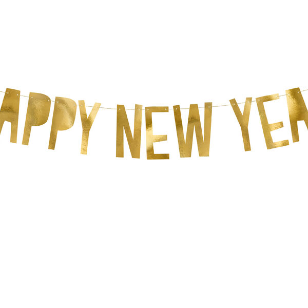 Baner Happy New Year, złoty, 10 x 90 cm