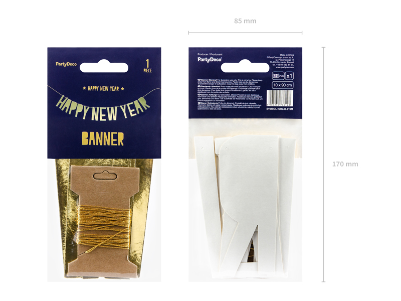 Baner Happy New Year, złoty, 10 x 90 cm - obrazek 7