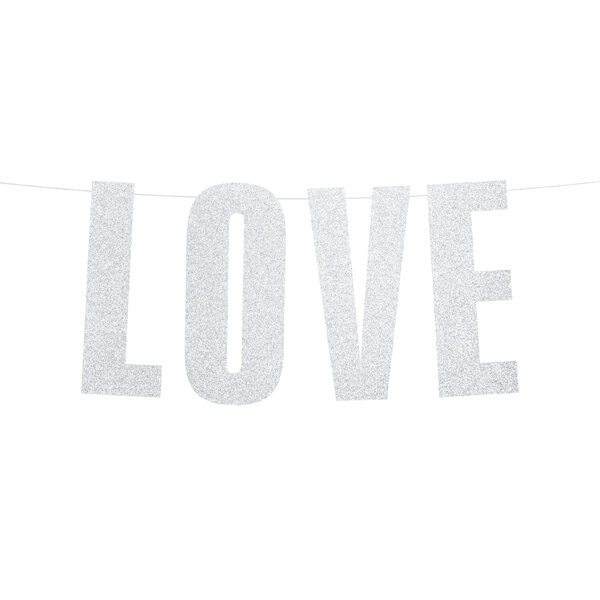 Baner Love, srebrny, 21x55cm