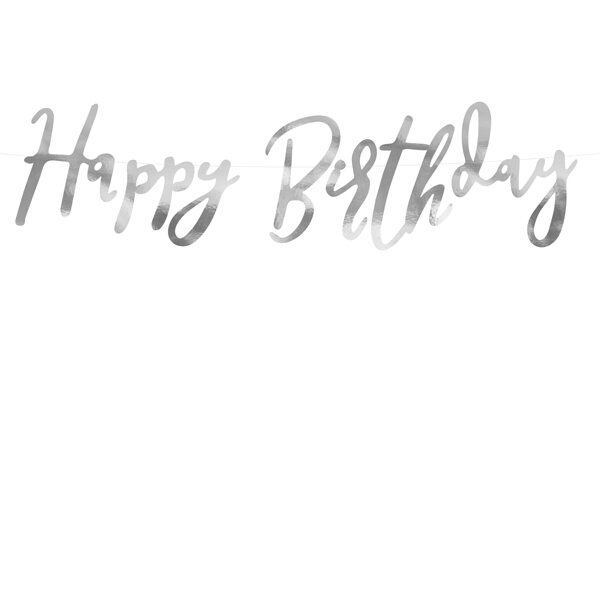 Baner Happy Birthday, srebrny, 16,5x62cm