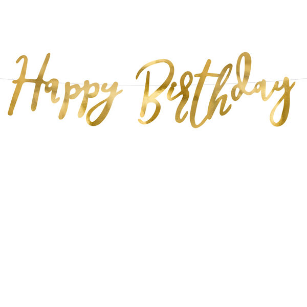 Baner Happy Birthday, złoty, 16.5x62cm
