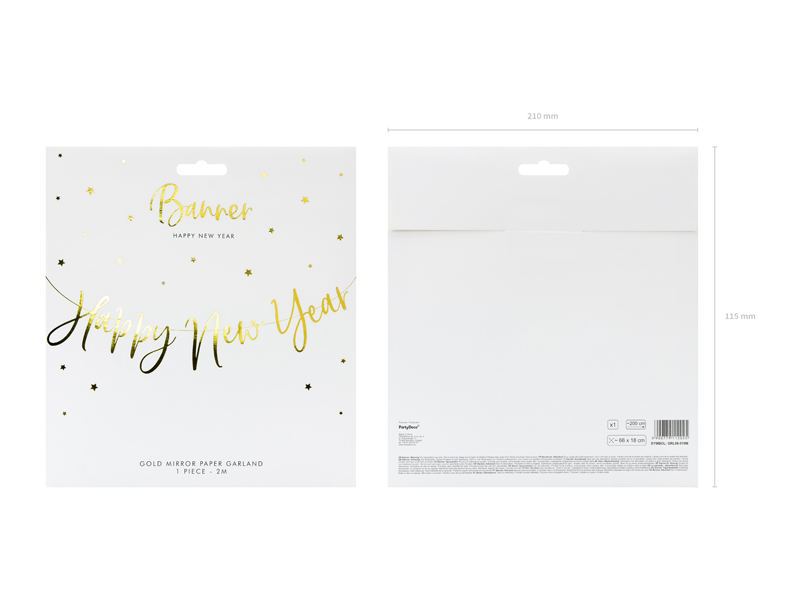 Baner Happy New Year, złoty, 66x18cm - obrazek 4