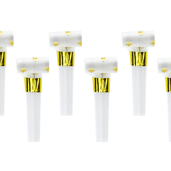 Papierowe gwizdki Gwiazdy, biały (1 op. / 6 szt.)