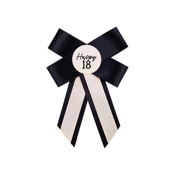 Kotylion na 18 urodziny, kremowo-czarny, 11x17 cm