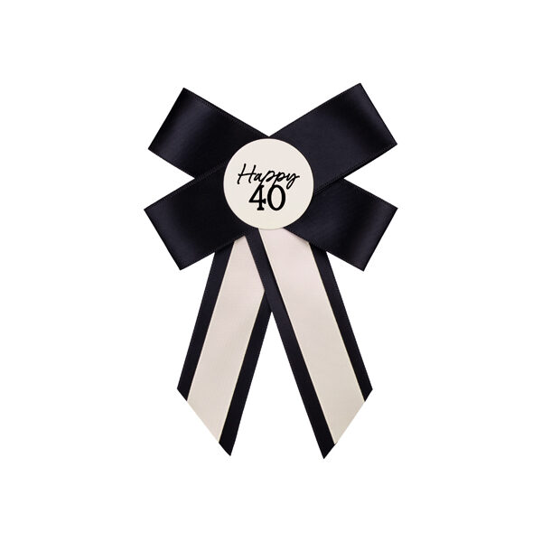 Kotylion na 40 urodziny, kremowo-czarny, 11x17 cm