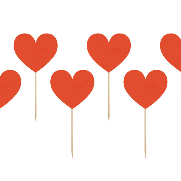 Dekoracje do muffinek Serca, 11 cm (1 op. / 6 szt.)