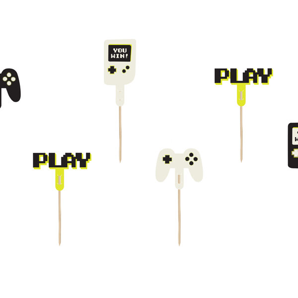 Dekoracje do muffinek - Gamer, 6-10.5 cm, mix (1 op. / 6 szt.)