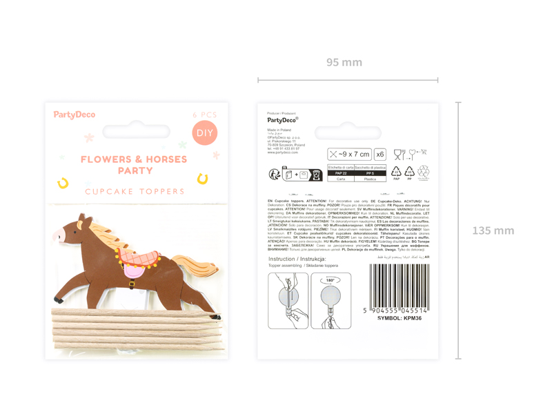 Dekoracje do muffinek - Konie, 13 cm, mix (1 op. / 6 szt.) - obrazek 3
