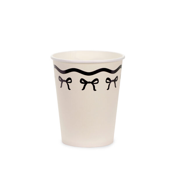 Kubeczki papierowe z kokardkami, kremowo-czarne, 220 ml (1 op. / 6 szt.)