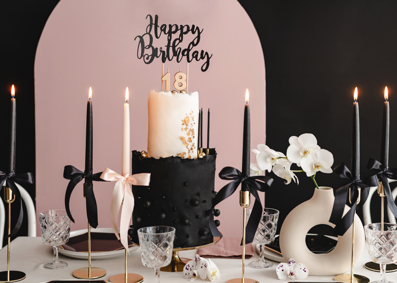 Topper na tort Happy Birthday, czarny, 22,5cm - obrazek 2