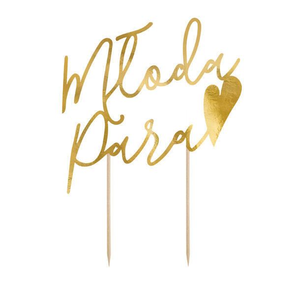 Topper na tort Młoda Para, złoty, 22,5cm