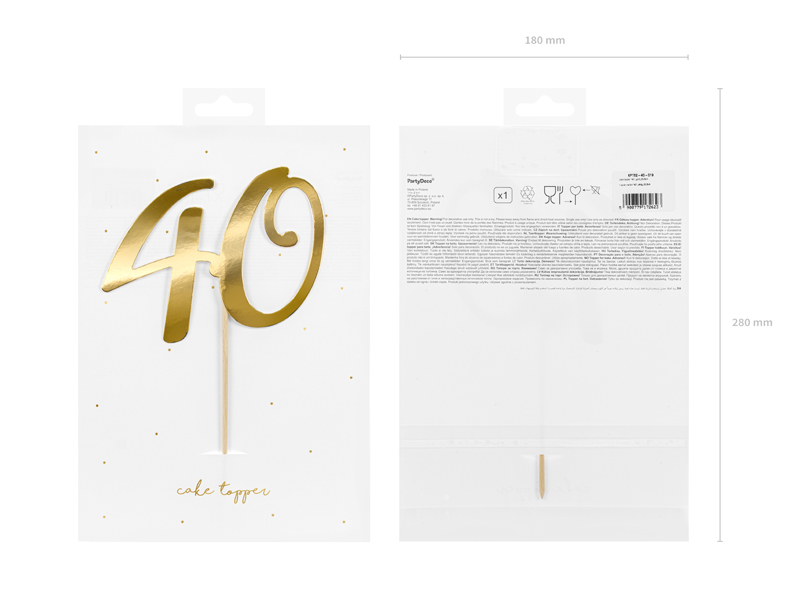 Topper na tort ''40'', złoty, 20.5cm - obrazek 3