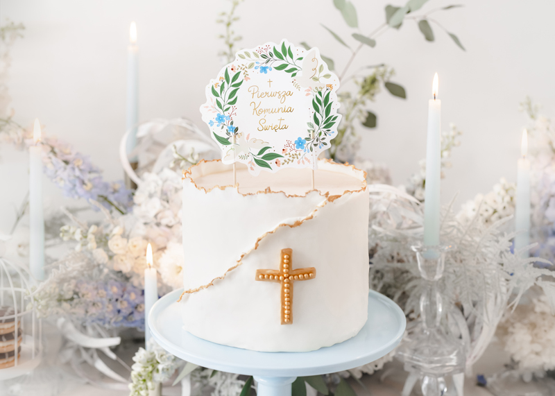 Topper na tort ''Pierwsza Komunia Święta'',16.7x20 cm, mix - obrazek 2