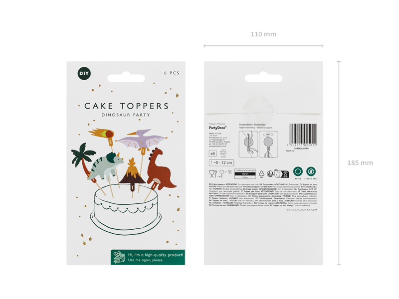Toppery na tort Dinozaury, 8-12 cm, mix (1 op. / 6 szt.) - obrazek 4