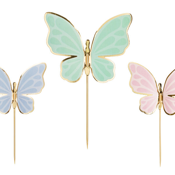 Toppery na tort Motylki, 9 x 6.5 cm, mix (1 op. / 9 szt.)