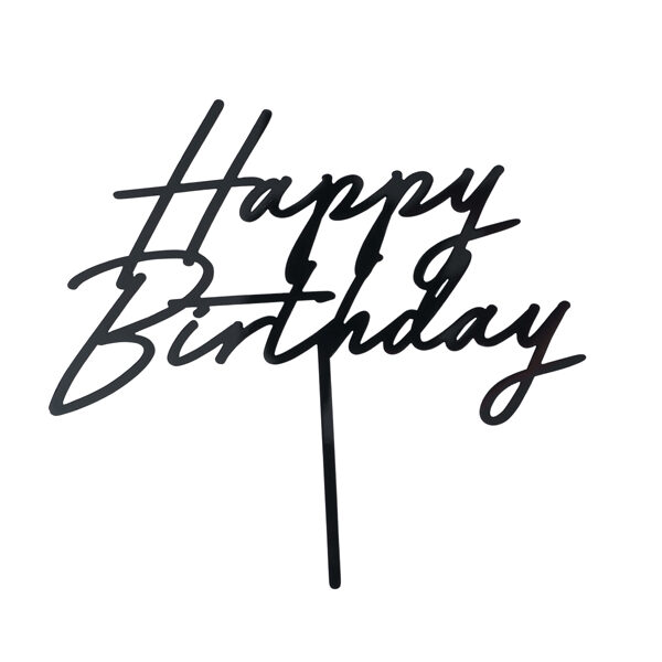 Topper akrylowy na tort Happy Birthday, czarny, 16.5 cm
