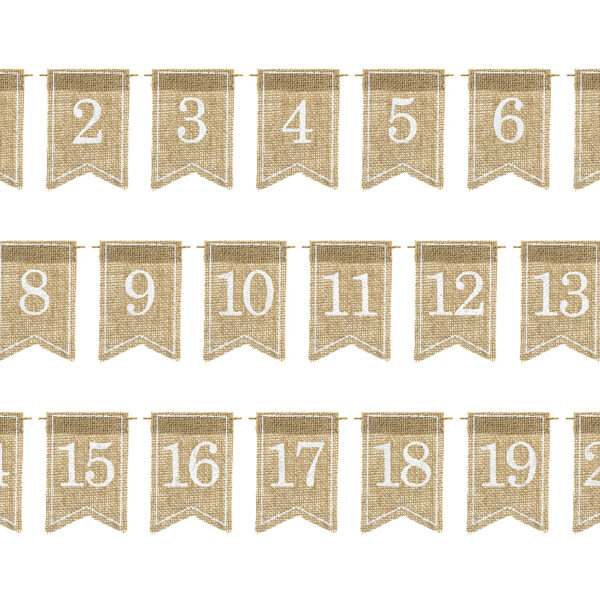 Jutowe numery na stoł, biały, 7x10,5cm (1 op. / 20 szt.)