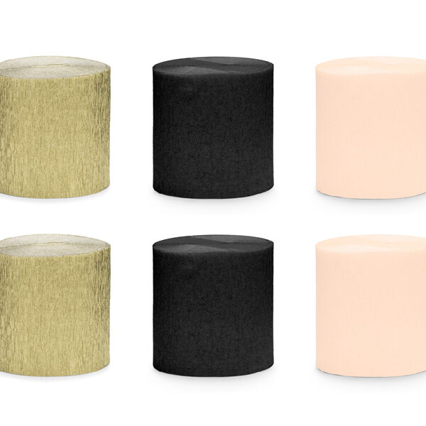 Krepa 5cm/10m, zestaw 6 szt., mix czarno-złote (1 op. / 6 szt.)