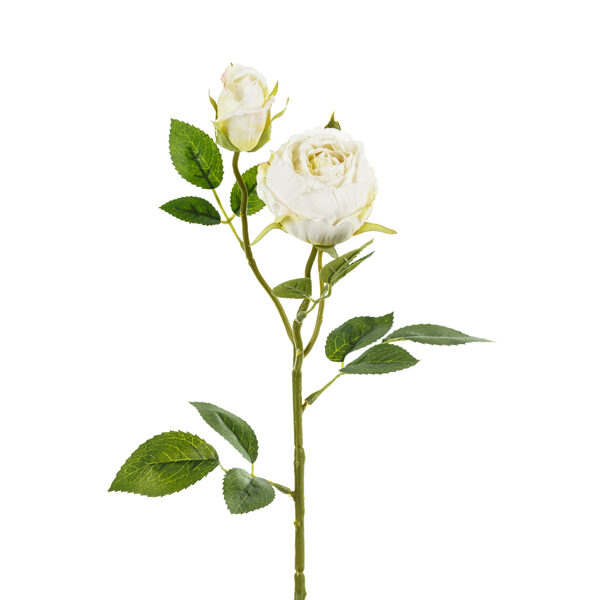 Sztuczny Kwiat - Róża z dwoma pąkami, 55 cm, jasny krem