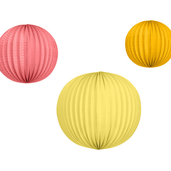 Zestaw lampionów papierowych, pomarańcz, róż, żółty (1 op. / 3 szt.)