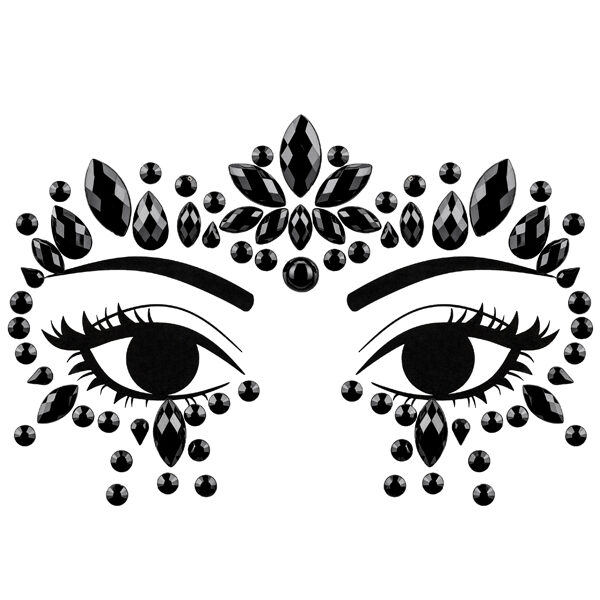 Dekoracja na twarz Kryształki, czarne, 15x9cm