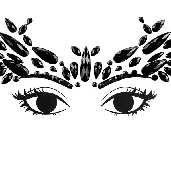 Dekoracja na twarz Kryształki, czarne, 14.5x5.5cm