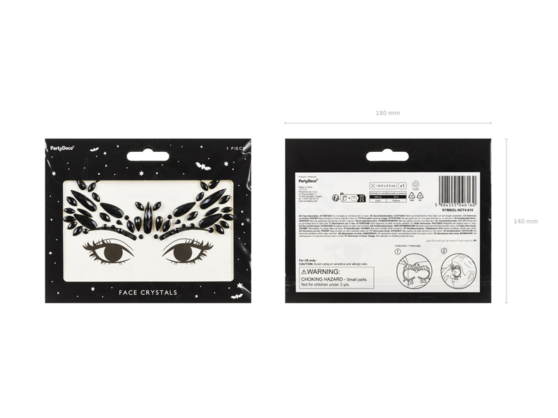 Dekoracja na twarz Kryształki, czarne, 14.5x5.5cm - obrazek 3