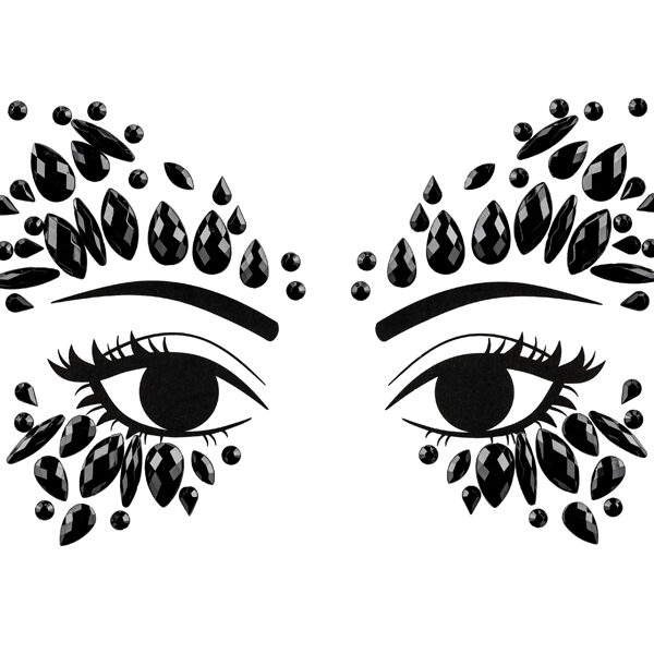 Dekoracja na twarz Kryształki, czarne, 15x9cm