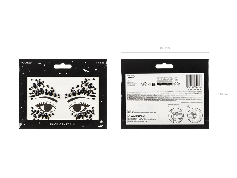 Dekoracja na twarz Kryształki, czarne, 15x9cm - obrazek 3